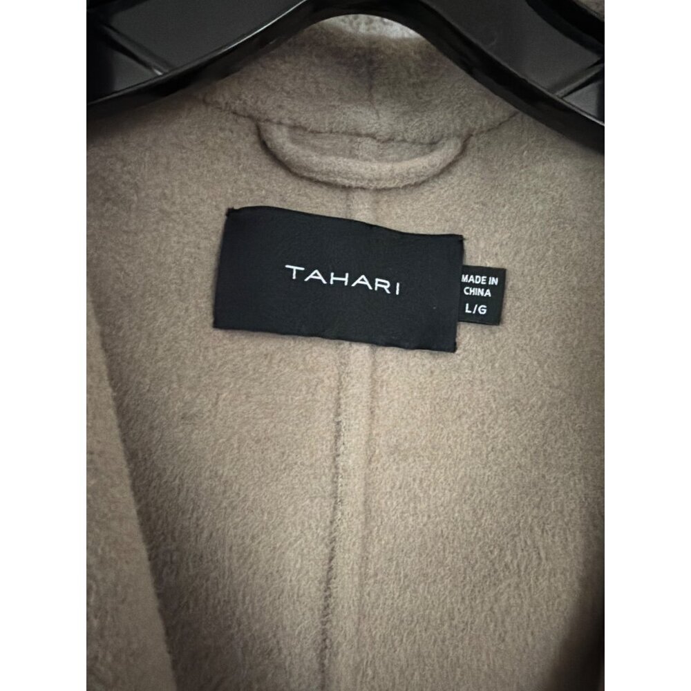 Tahari Beige Wool-Blend Wrap Coat With Belt Size L - Picture 2 of 4